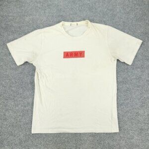 Army Shirt Men Large Beige Embroidered Graphic Tee Crew Neck Short Sleeve Adult